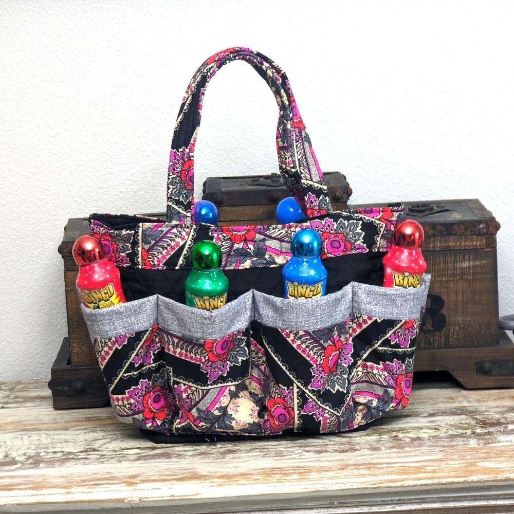 Hand Crafted Bingo/Tote Bag Patchwork Purple Floral 100% Cotton